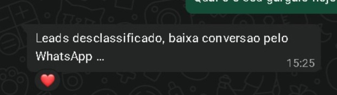 Mensagem de cliente: leads desclassificados, baixa conversão pelo WhatsApp